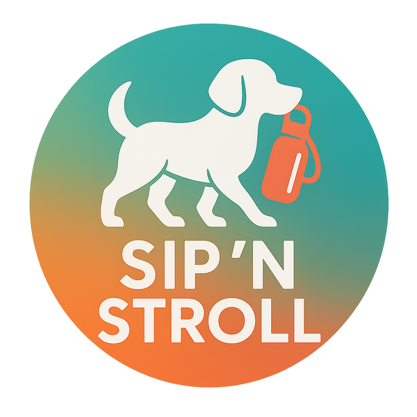 Sip-n-Stroll circular logo on teal background.