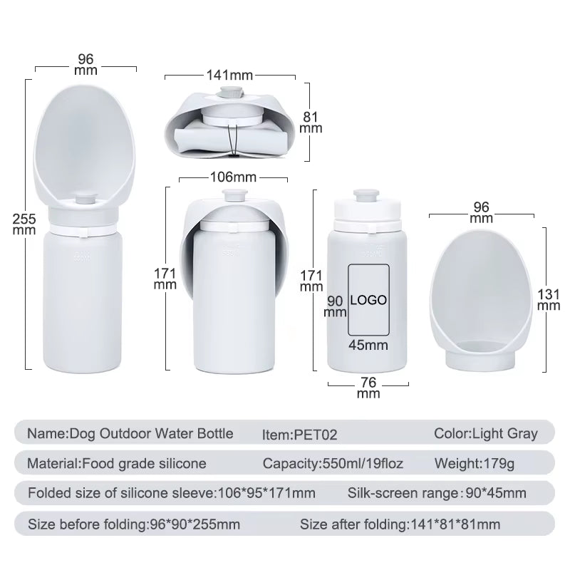 Technical diagram of Sip-n-Stroll bottle dimensions (550 ml).